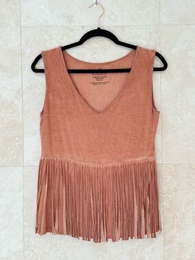 Cowgirl Hardware Fringe V-Neck Tank Top Faux Suede Size Medium EUC